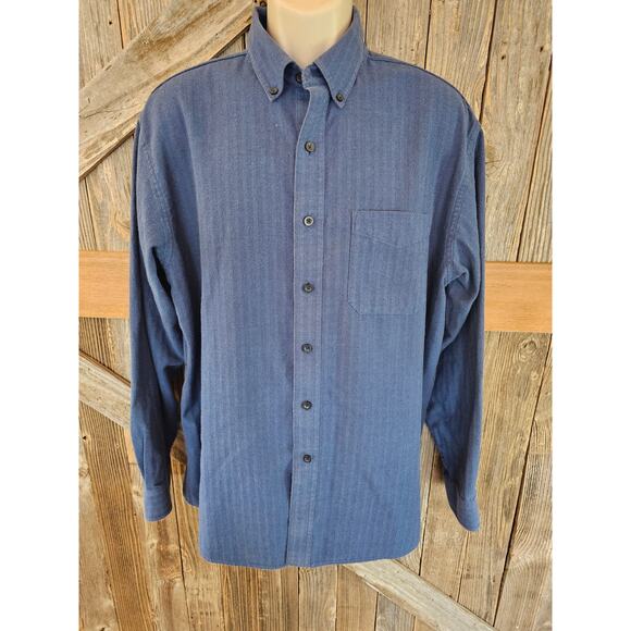 Ll bean size large twill blue long sleeve Career Casual button up shirt men's - Picture 1 of 6
